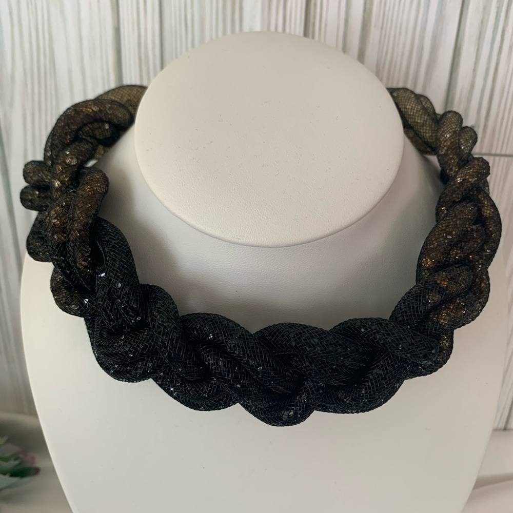 Ombre Braided Mesh Sparkling Choker Style Necklace